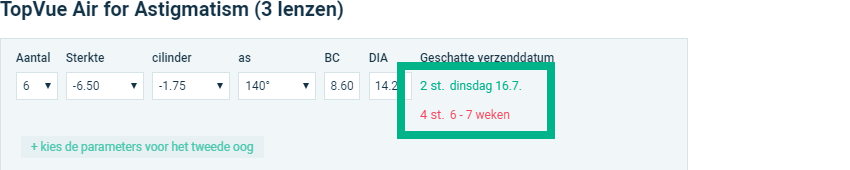 NL levertijden productpagina